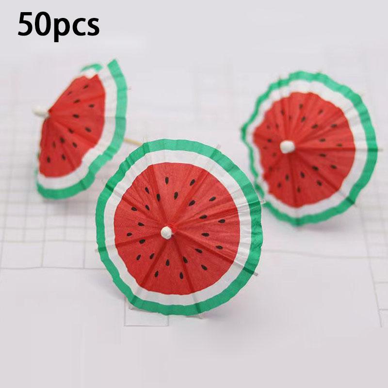 50Pcs Tropical Palm Tree Paper Umbrella Cocktail Food Fruit Picks Cupcake Toppers Hawaiian Birthday Party Wedding Decorations