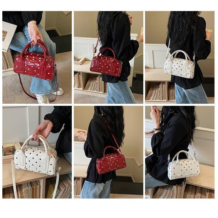 Patent Leather Polka Dot Boston Bag Women's Tote Shoulder Bag