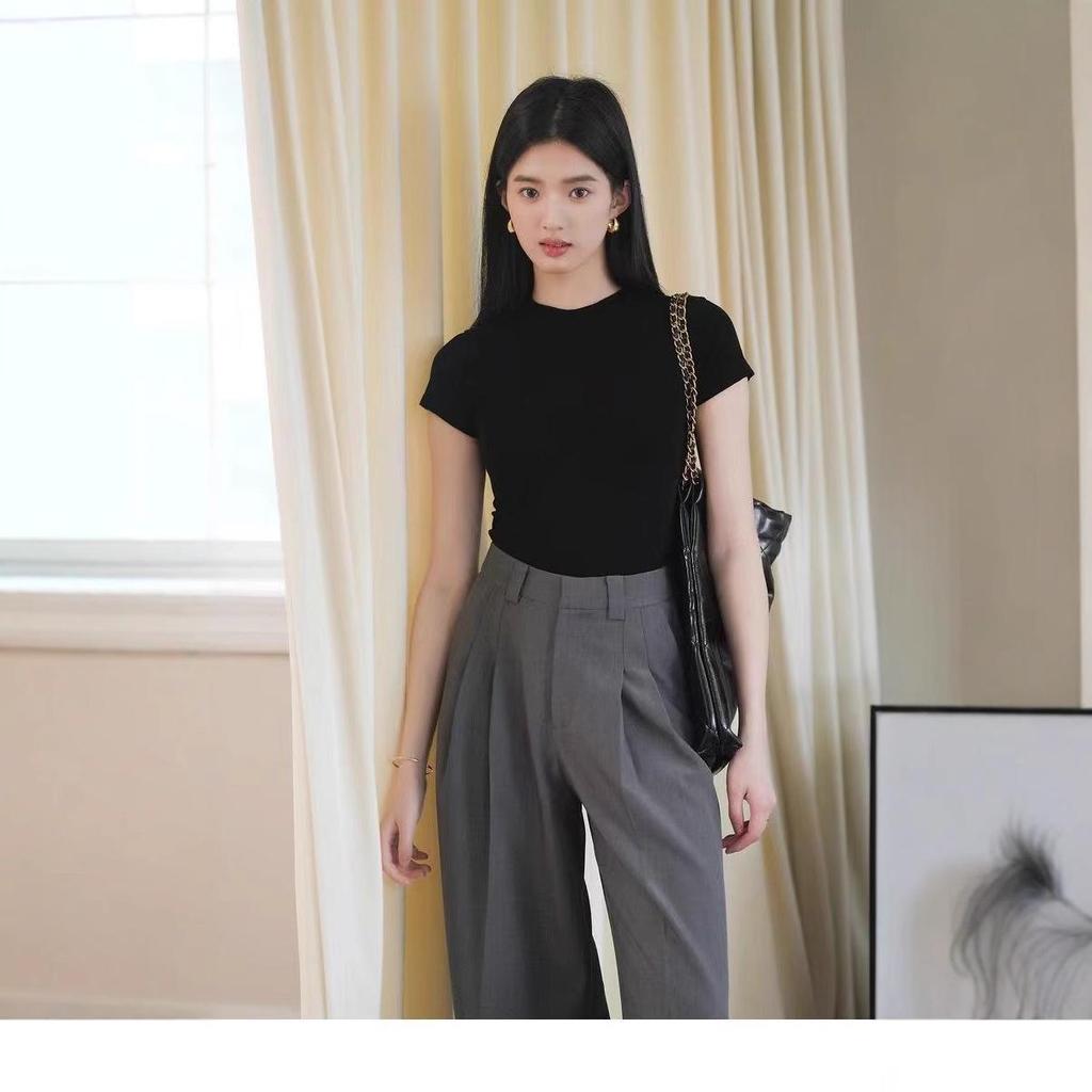 2025 Korean Style Solid Color Slim Fit Women's Short Sleeve T-Shirt