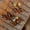 Vintage Brown Resin Tiger Eye Stone New Earrings For Women Statement Fashion Stud Earring Personality Melard Color Jewelry