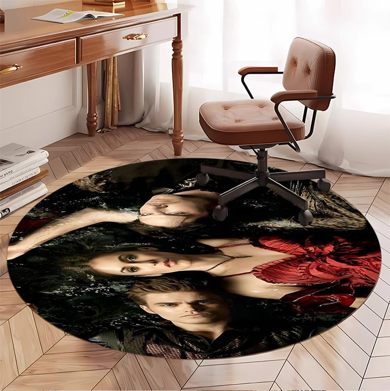 The Vampire Diaries Pattern Round Rug, Indoor/Outdoor Mat, for Picnic, Gameroom, Bedroom, Office, Living Room, Home Decor Carpet, Birthday Gift