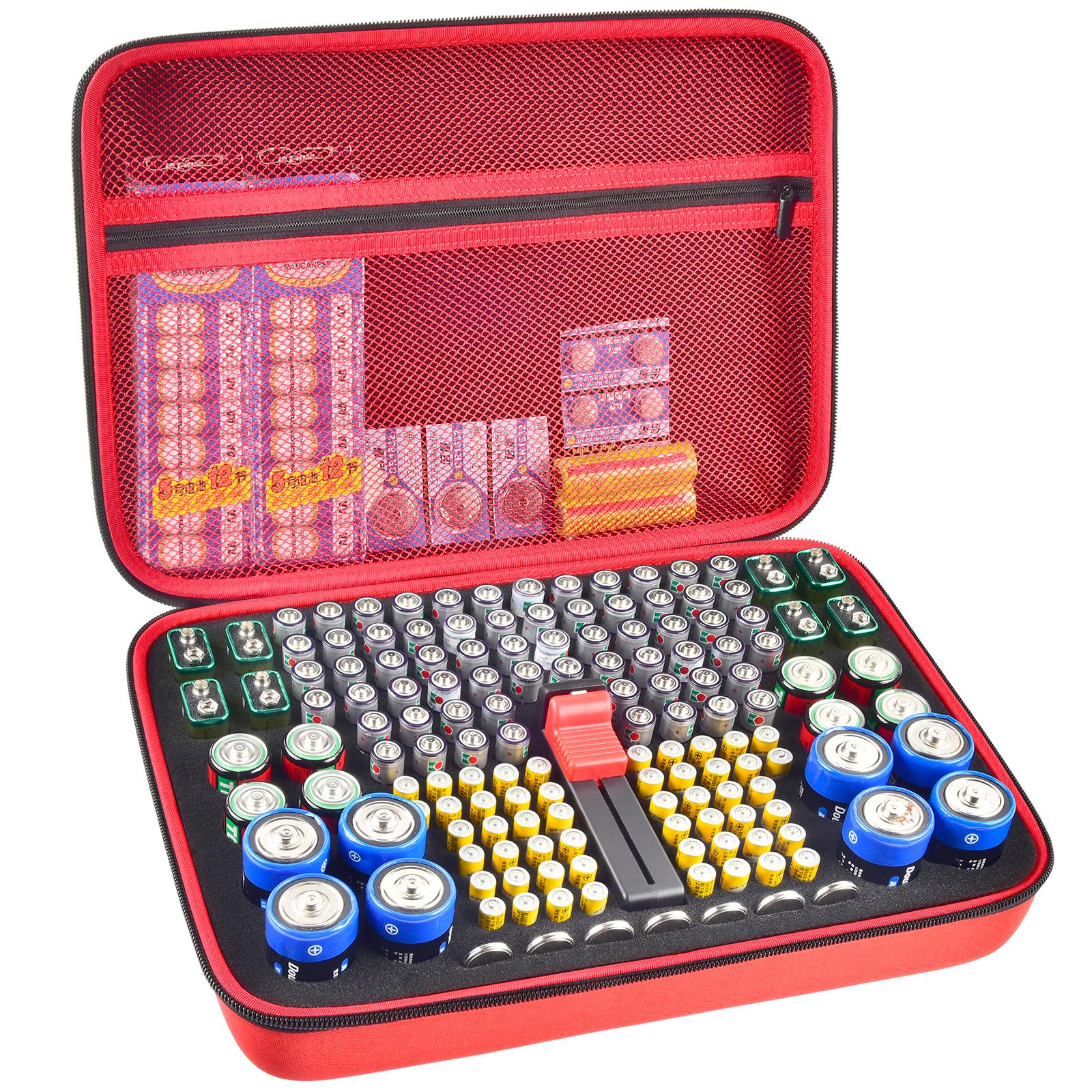 

Battery Organizer Case With Tester Holds 150+ AA AAA 9V C D Lithium Button Batteries Hard Shell For Home Garage Batteries червоний