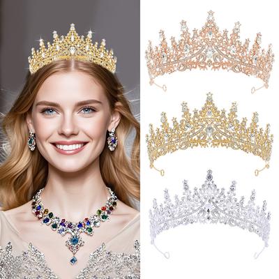 European and American Bride Crown Headwear High End and Elegant Alloy Crystal Birthday Girl   Old Adult Crown Wedding Jewelry