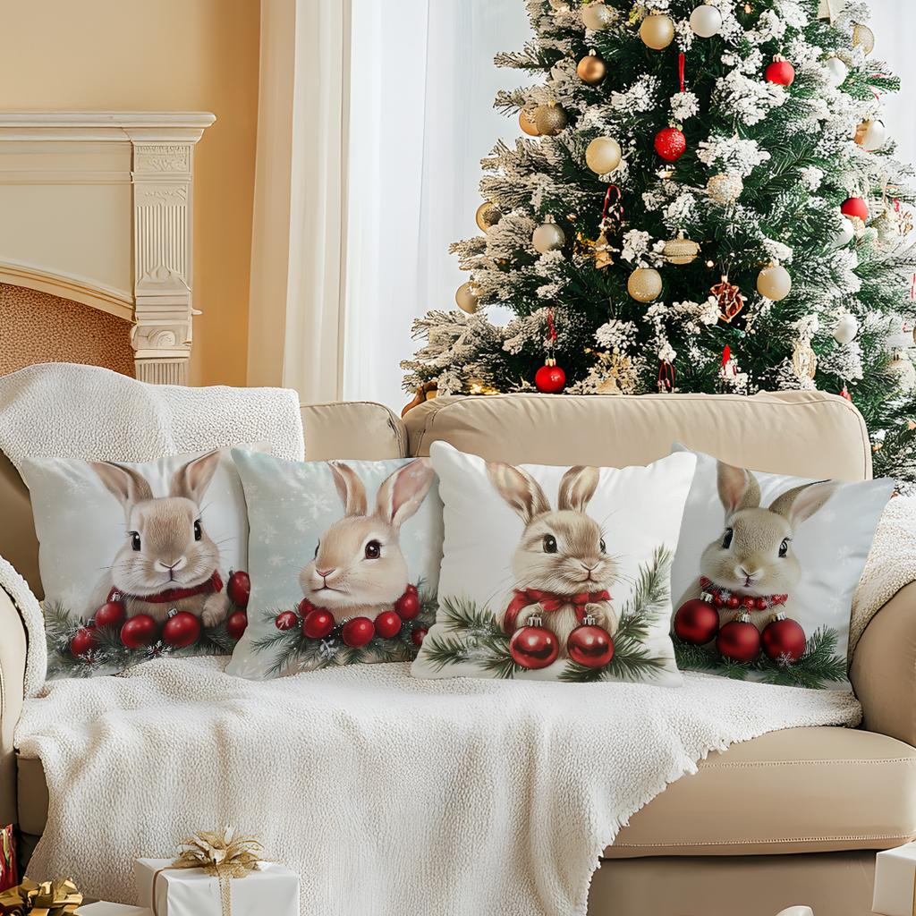 45X45Cm Christmas Rabbit Pillowcase Bedroom Sofa Cushion Cover 100% Polyester Living Room Cushion Pillowcase Home Decor