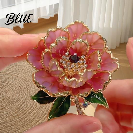 Sweater Brooch Pin Women Sparkling Rhinestones Enamel Peony Shape Lapel