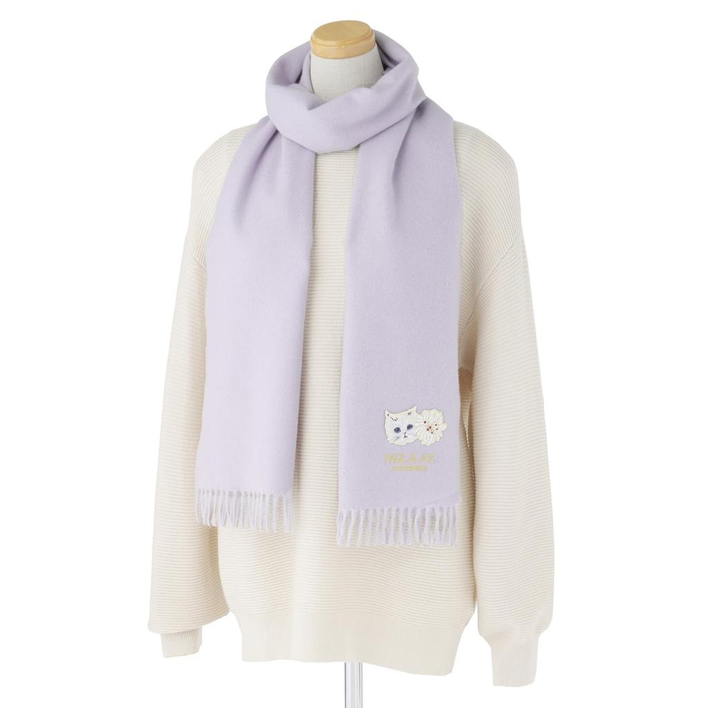 PAUL JOE ACCESSOIRES Logo Cat Patch Scarf with Brand Package [Moonbat] & (48142)