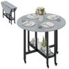 Folding Dining Table with Wheels and Open Shelf Kitchen Table for Small Spaces Cement Grey