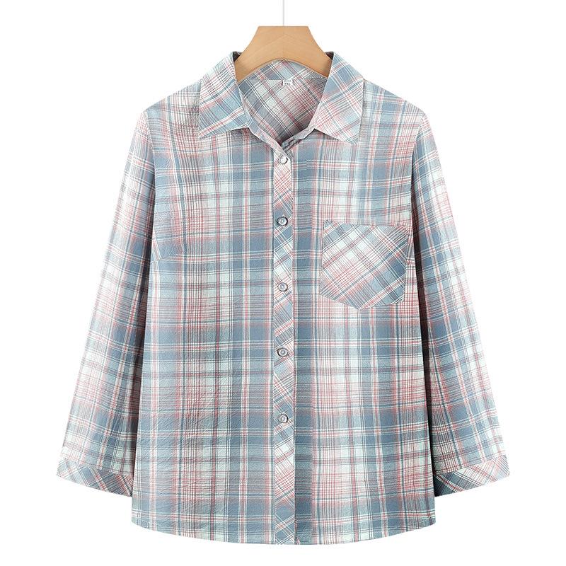 

Mom s Summer 100% Cotton Plaid Shirt for Women 2026 - New Style, Lightweight Top for Middle-Aged and Elderly 3XL (110-125 lbs)