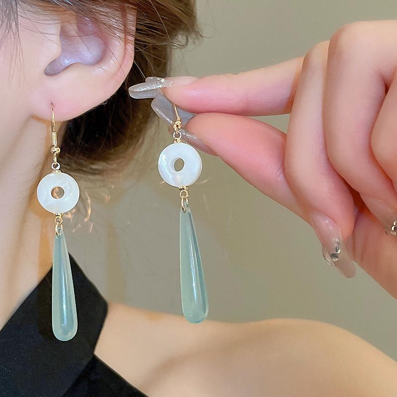 Retro Hollow Out Lotus Jade Ancient Earrings Chinese Style Earrings Women Ear Drop Ear Accessories