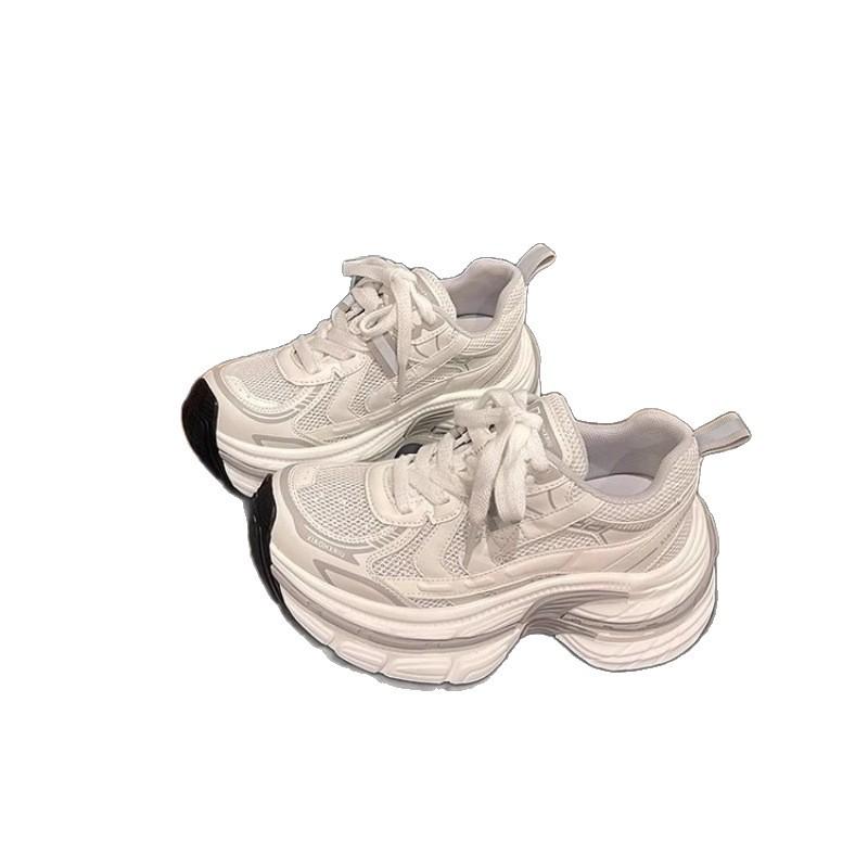 Thick-soled Paris Daddy shoes women's 2025 summer new soft leather mesh small man height increase breathable mesh casual sports shoes