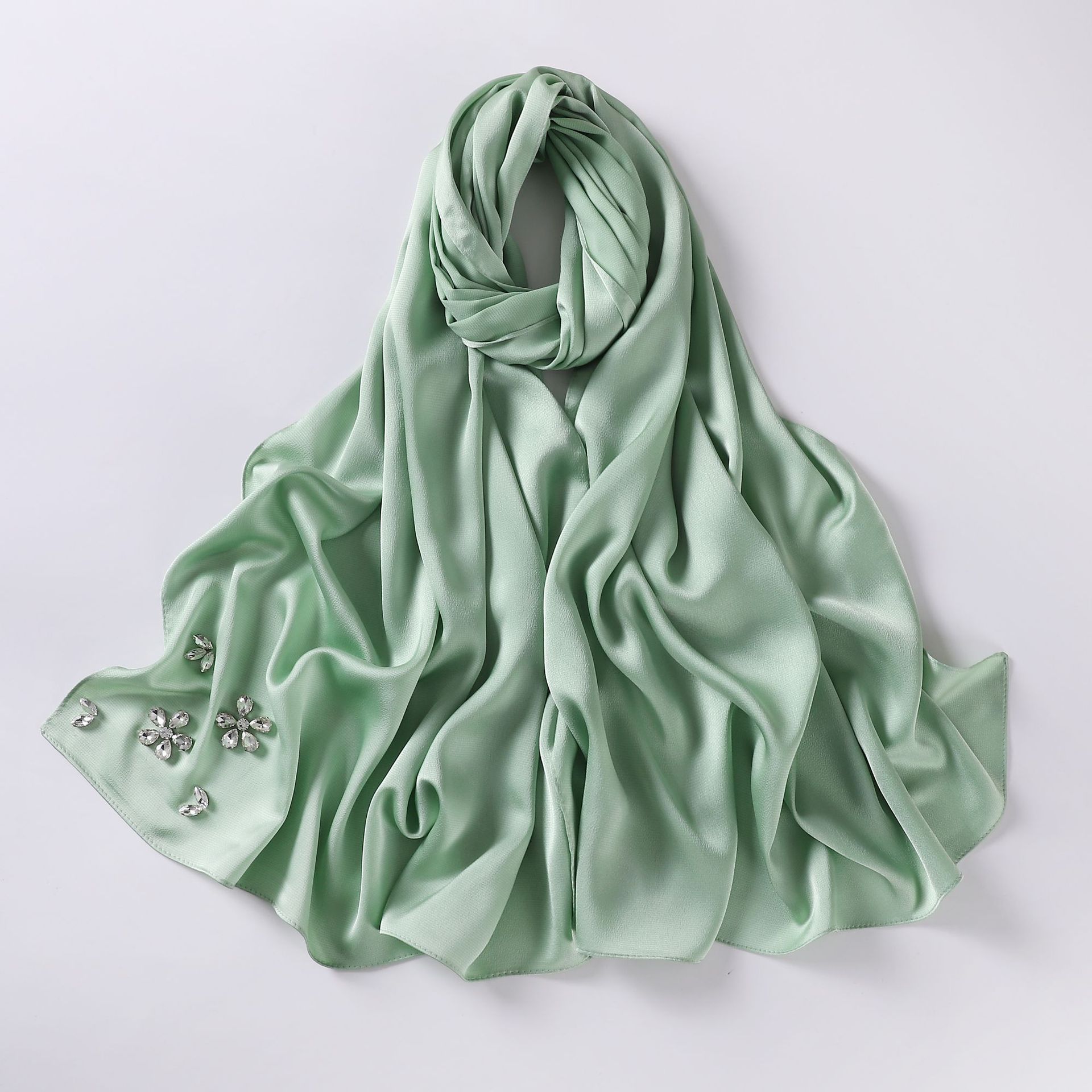 2024 New Imitation Silk Bubble Chiffon Handmade Diamond Scarf Hui People Scarf Malaysian Headscarf Scarf 175CM