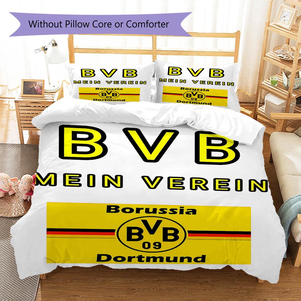 Lenjerie de pat cu model BVB, Set cu cuvertură, Husă cuvertură, Față de pernă, Cadou de casă pentru ziua de naștere (1 * husă de pilotă + 2 * fețe de pernă, fără miez)