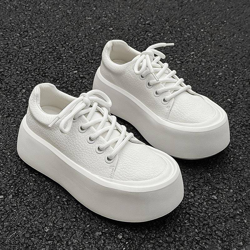 Niche flow design ins thick-soled heightening board shoes little white shoes bread muffin shoes 25542 white-J