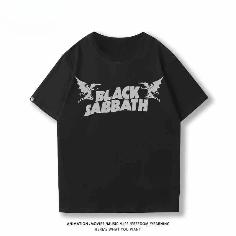 2024 Nové tričko rockové kapely Black Sabbath pro chlapce s tématickým potiskem, evropský a americký trend, letní bavlněné s krátkým rukávem