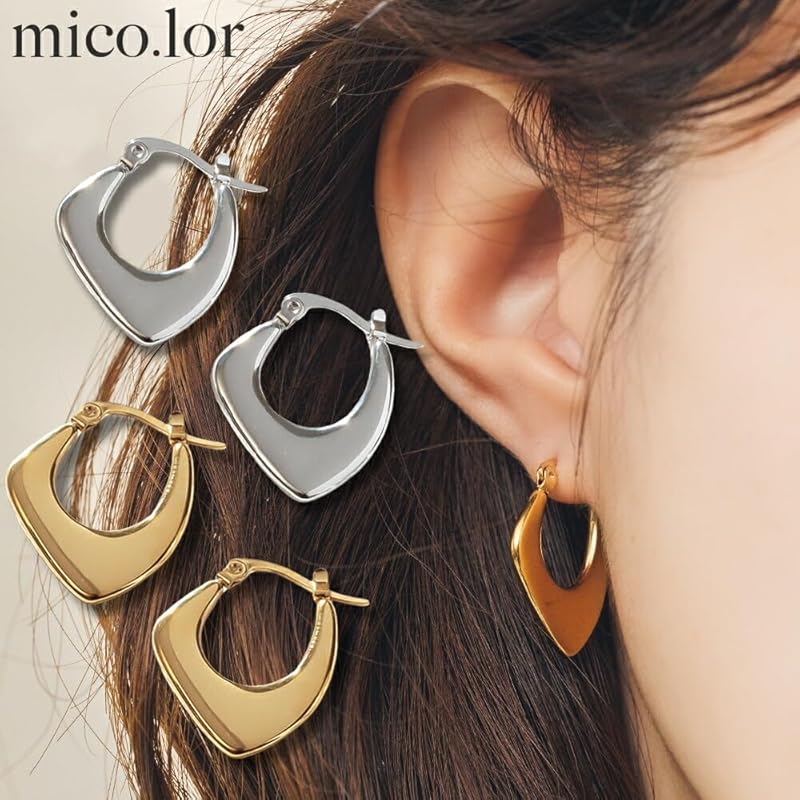 [mico.lor] kolczyki ze stali nierdzewnej (244) zestaw 2 obręczy damskich ze stali chirurgicznej 316L Kompatybilne z alergiami na metale złote złote