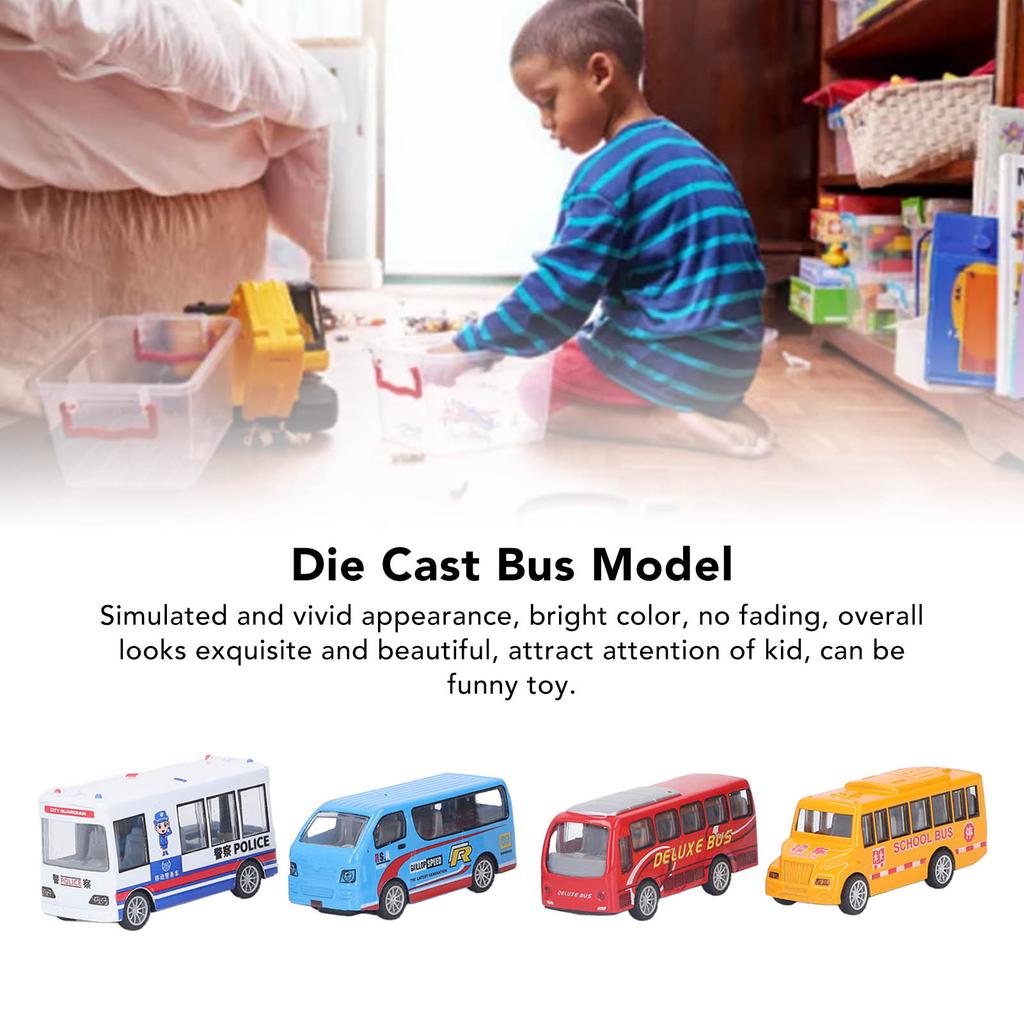 4pcs Die Cast Alloy Bus Model Set Kid Simulated Exquisite Funny Pull Back Car Vehicle Toy Decoration Type A