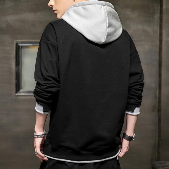 Men Autumn Hoodie Loose Hooded Contrasting Colors Hip Hop Casual Keep Warm Drawstring Korean Style Pullover Spring Hoodie Male Clothes