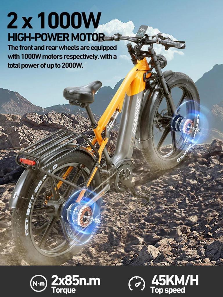 YX80M-2 Electric Bicycle 750W * 2 Dual Motor 48v 20Ah Battery 7-speed Hydraulic Brake Fully Suspended 26 Inch Mountain Bike