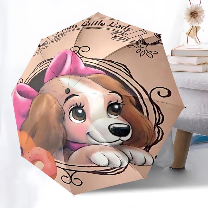 Pretty Little Lady, Lady and the Tramp Themed Automatic Opening and Closing Umbrella, Brightly Colored 8-rib Portable Umbrella, Suitable for Men and W