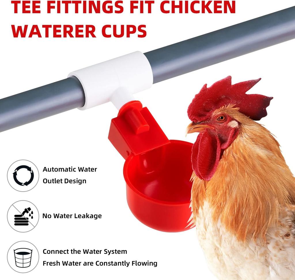 5/10Pcs Chicken Water Cup With PVC Tee Fitting Automatic Drinker For Poultry Thread Filling Waterer Poultry Drinking Bowl
