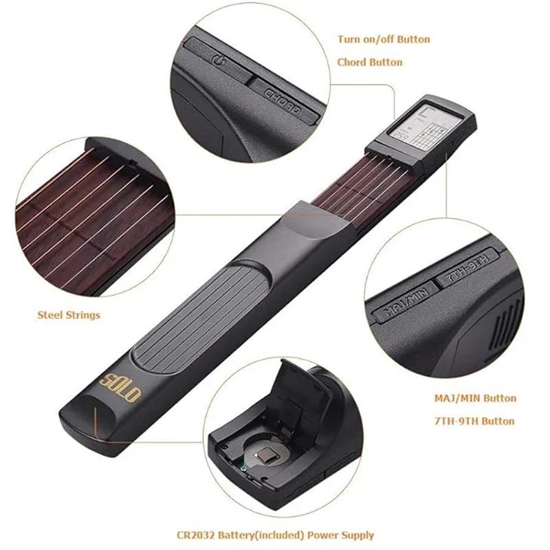 Pocket Guitar Chord Practice Tool Portable Guitar Neck for Trainer Beginner W/a Rotatable Chords Chart Screen