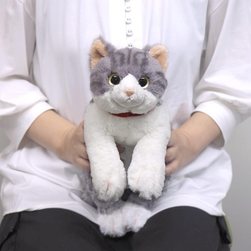 Sunlemon Knee Cat Plush Toy White 13x36x15cm Cute Animal Stuffed Cat P-7812