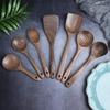 Wooden Kitchen Cooking Utensil Set,Wooden Soup Ladle,Walnut Wooden Spoons Spatula for Cooking 7pcs