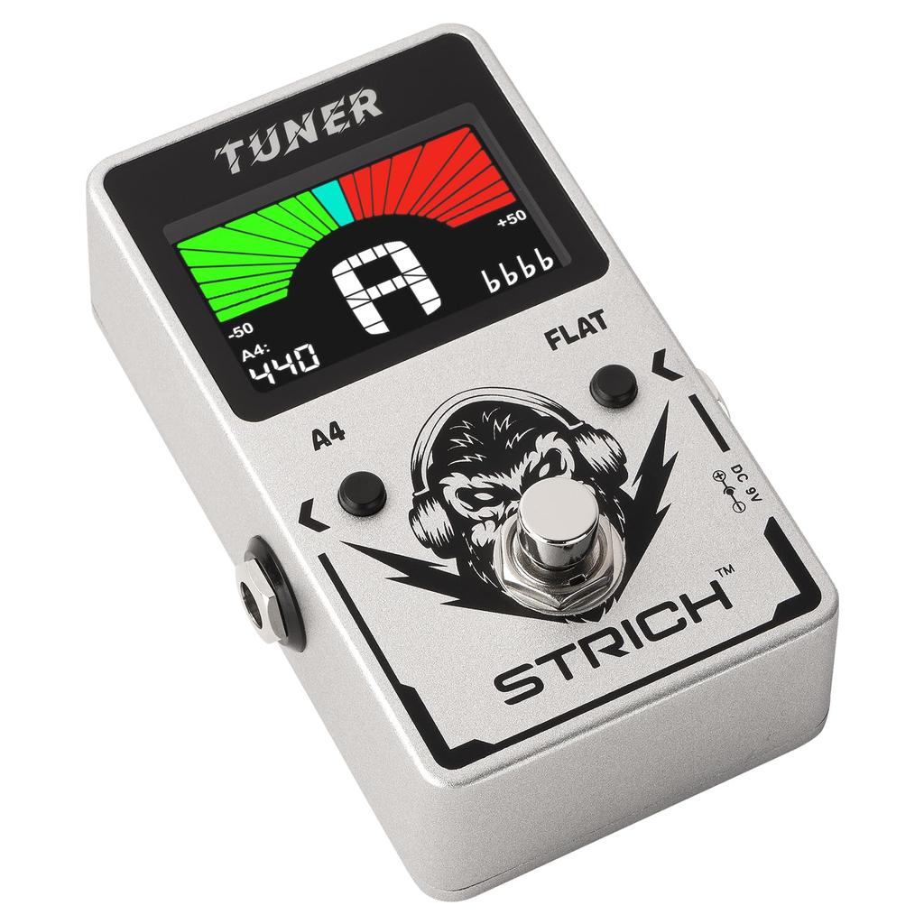 STRICH Tuner Guitar Pedal with Precision Chromatic Drop Tuning, 430-450Hz, A4 True Bypass, Color Display, for Electric Guitar and Bass