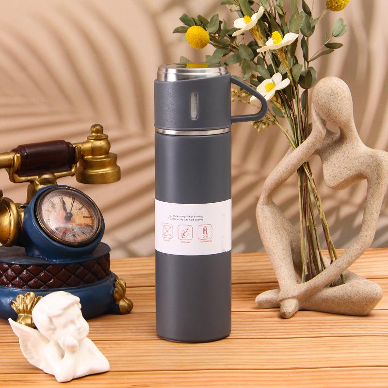 500ml Stainless Steel Vacuum Flasks with Three Lids Coffee Mug Thermoses Bottle Business Style Shimmering Design Portable Carafe
