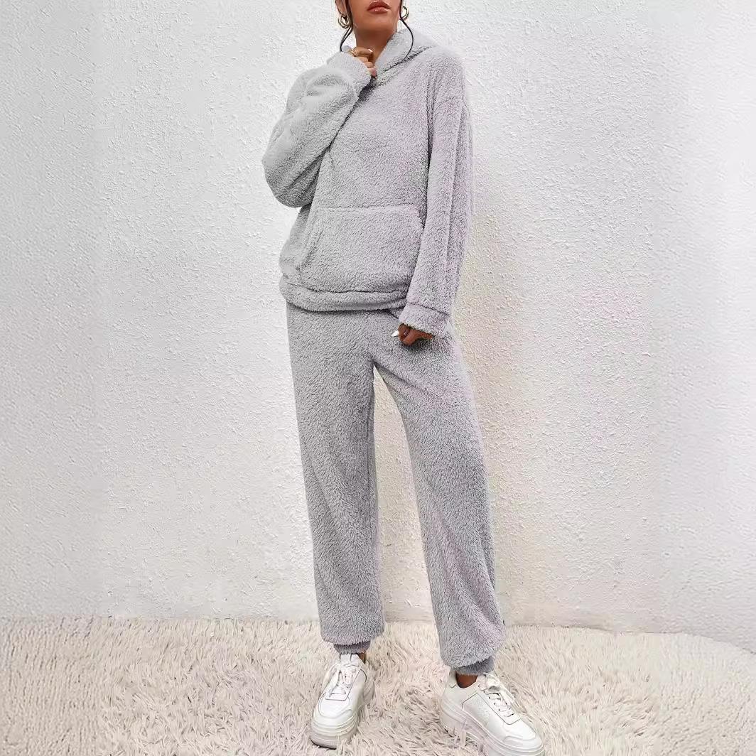 

Women s Soft Fleece Hoodie and Jogger Set, Light Grey, Cozy Loungewear, Casual Two Piece Outfit XS сірий колір