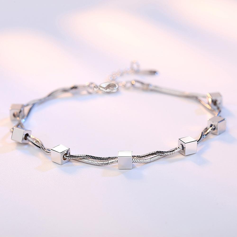Fashionable Love Window Magic Square Silver Bracelet Women's Korean Edition Sweet Double Snake Bone Chain Five Pointed Star Bracelet