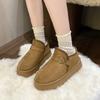 Fashion Metal Buckle Snow Boots Winter New Round Toe Spliced Suede Platform Anti-slip Wear-resistant Flat Cotton Boots