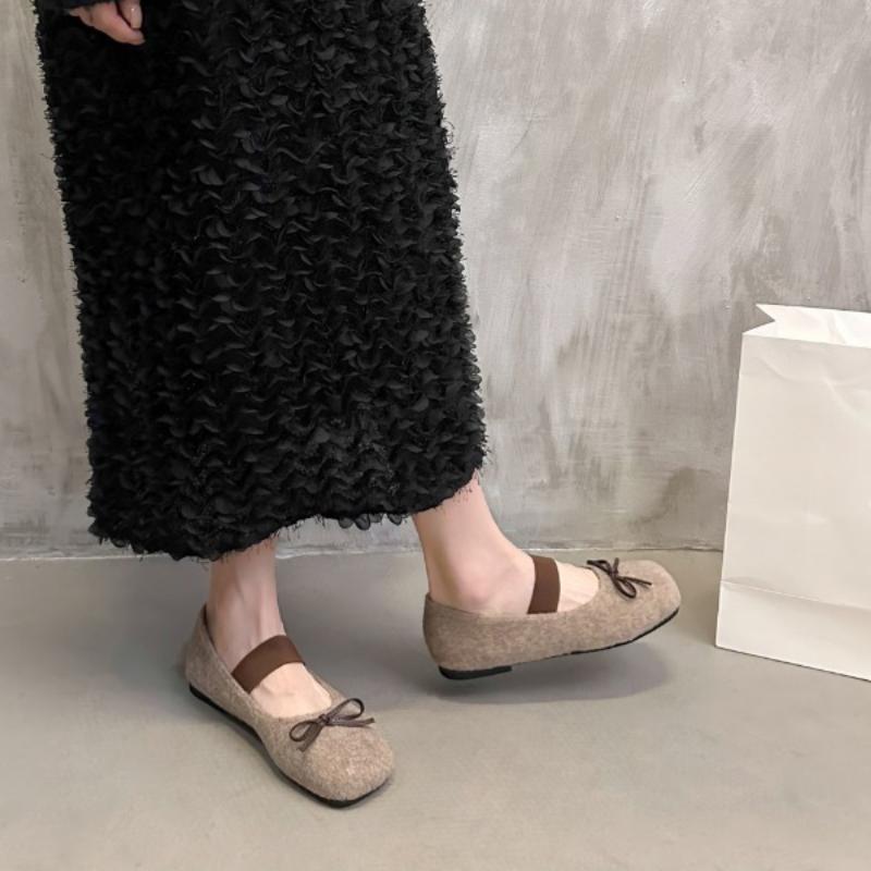 Fashion Women Trend Bow Flats Marie Janes Square Toe Shoes 2025 Winter New Lolita Ballet Casual Shoes Fashion Dress Zapatillas Mujer
