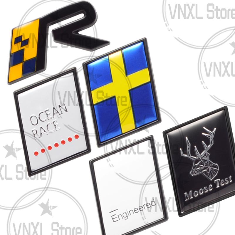 Stylizacja Samochodu Dla Volvo Test Łosia Inskrypcja R Design Edycja Ocean Raec Flaga Szwecji Metalowe Naklejki 3D Emblemat Bagażnika Karoserii Samochodu