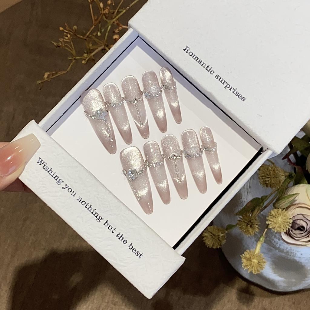 Advanced Chain Broken Diamond Cat's Eye Three-dimensional Relief Rose Flower Doomsday Dream Nail Patch