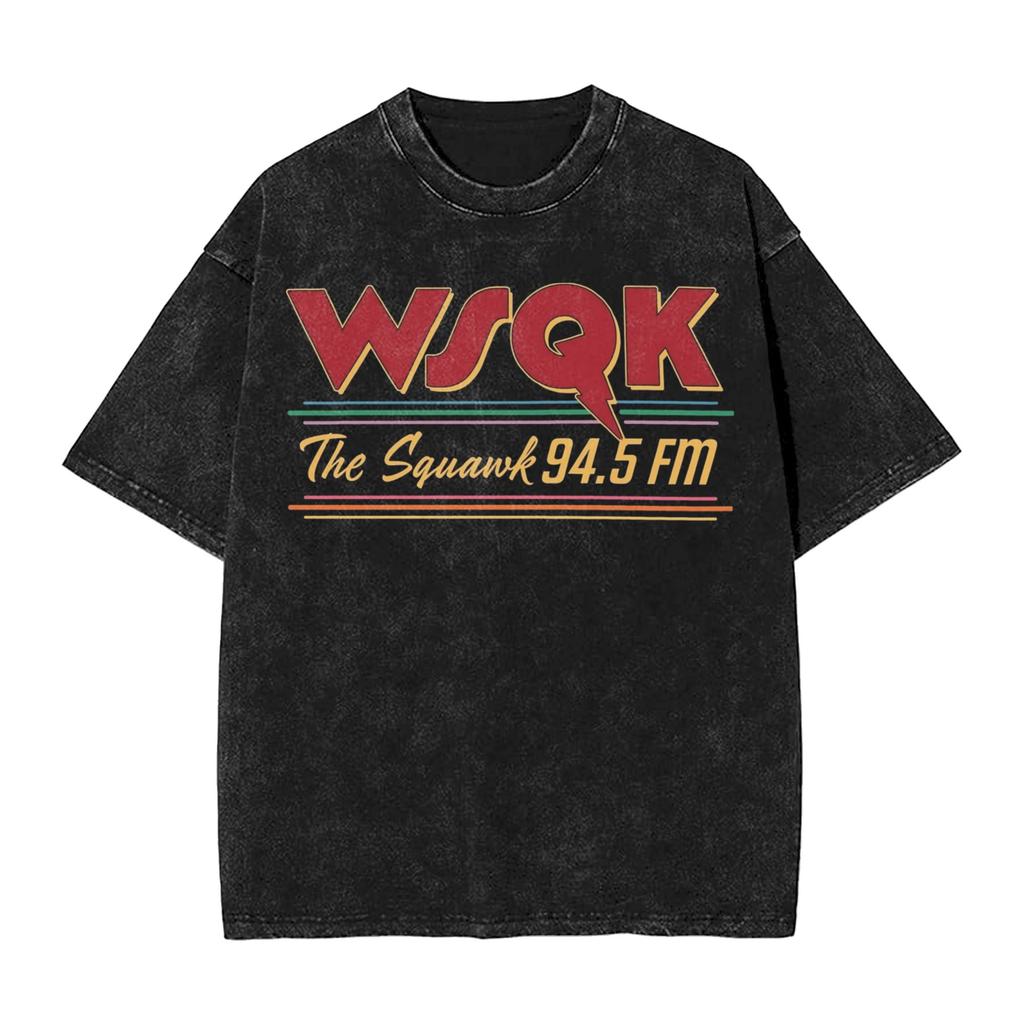 WSQK The Squawk FM Washed T Shirt Fashion Streetwear for Unisex Women Hiphop Tee Comfortable Breathable Soft TShirts Cotton