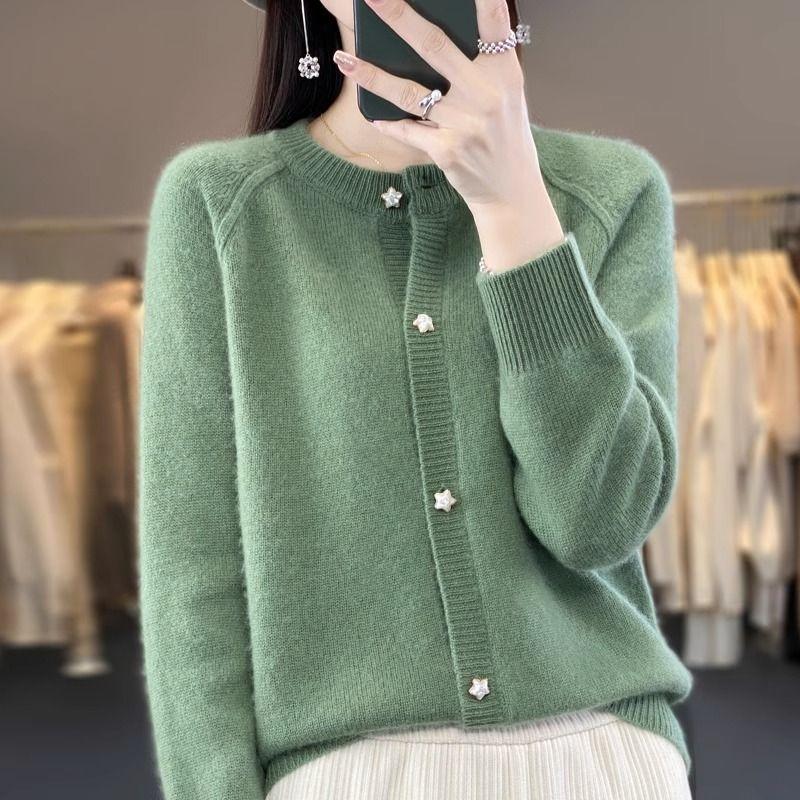 Knitted Sweater New Autumn Spring Cardigan Short Jacket Loose Top Women's Lazy Style Round Neck Star Button Knitted Sweater