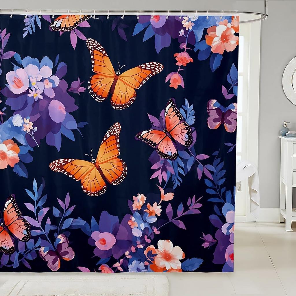 Cartoon Sheep Bath Curtain Cute Farm Animal Shower for Kids Boys Girls,Pink White Flower Floral Bathroom Curtain Botanical