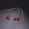 BELLA BOX Sterling Silver Needle Festive Japanese And Korean Earrings With Tassels, Long Cherry Blossom Red Bead Earrings, And Red Bean Ear Threads