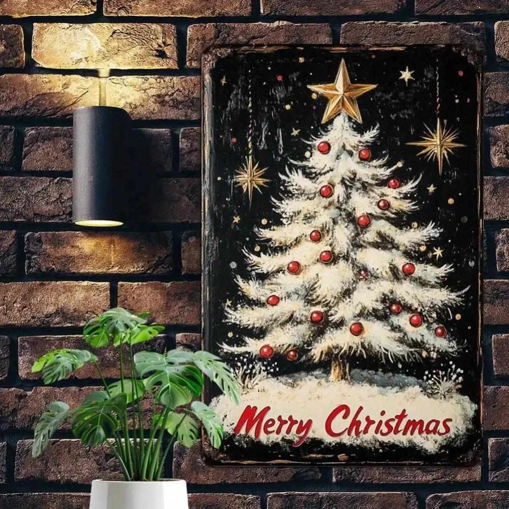 Vintage Rustic Aluminum Tree Tin Sign 8x12 Inch - Mixed Color Wall Decor for Home Bar Holiday