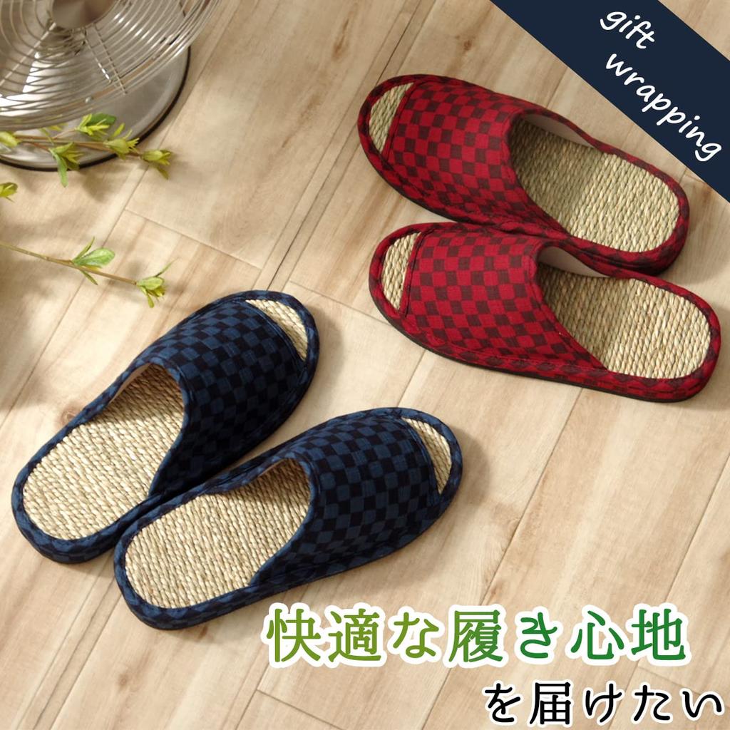 IKEHIKO Checkered Zori Size M sizes Gift Wrapping Perfect for Day or Gift Box Shichito Igusa Slippers, Blue, (Fits 22.5-25cm), Available, Father's