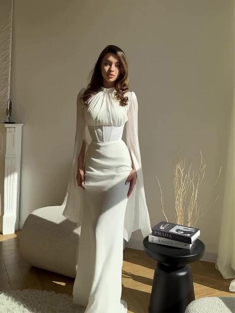 Spring Women's Elegant Flowy Long-Sleeve Dress - European American 2025 Style