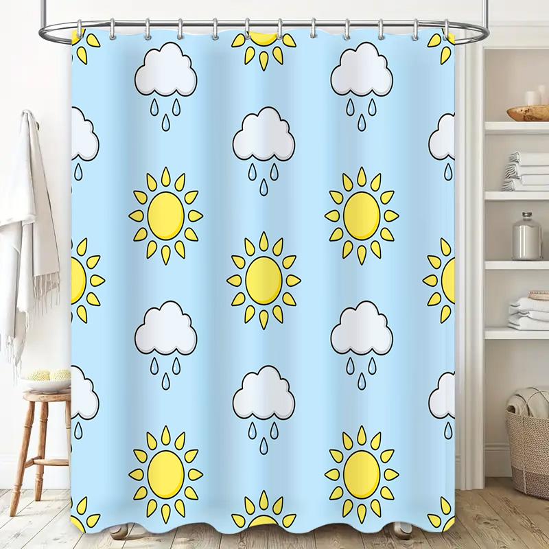 Charming Blue Shower Curtain with Sunny Clouds Design for Bathroom Decoration Easy Install Washable Fabric (Size72x84 inches)
