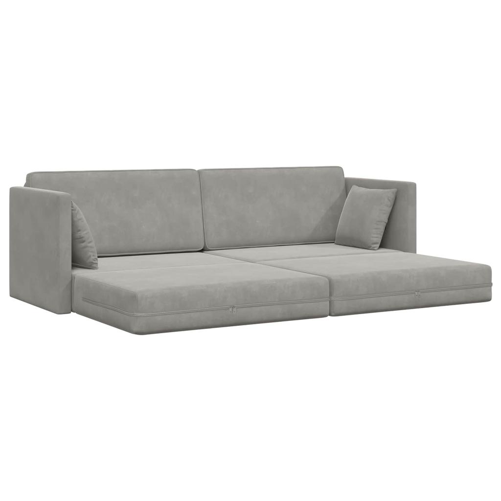 Floor Sofa Bed Light Grey 213 X 70 X 77 Cm Velvet