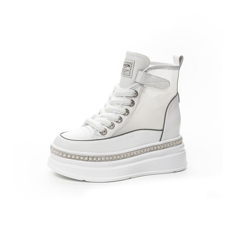 Leather Little White Shoes Children's 2025 Summer New Versatile Thick Sole Inner Height Increase Mesh Small Size High Top Casual Board Shoes