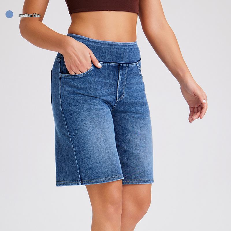 Cross-Border Cat Ear Denim High Waist Slimming Shorts with Multi-Pockets - Women's Casual Fitness Style