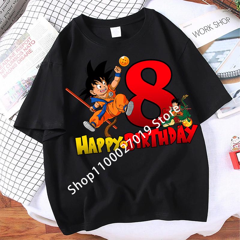 Dragon Ball Goku Children T-shirt Birthday Number Child Short Sleeve Top Fashion Tee Boys Cartoon Anime Cute Kids Clothes Gifts