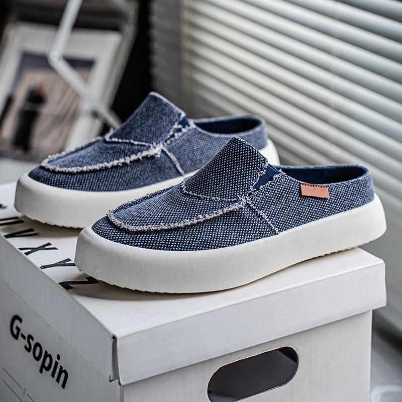 Fashion Summer Men's Half Shoes Breathable Blue Canvas Shoes for Men Outdoor Platform Casual Slippers Men Cloth Shoes zapatos de hombre