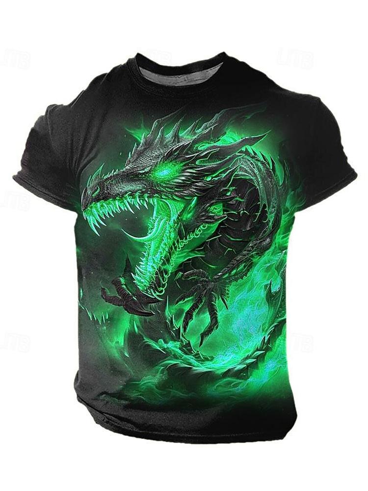 Summer Street Style Fashion Men's T-shirt Urban Everyday Casual Short-sleeved Top 3D Dragon Print Men's Outdoor T-shirt