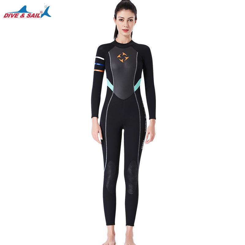 

3MM Diving Suit Women s One-piece Long-sleeved Warm Outdoor Cold-proof Surfing Snorkeling Swimsuit M чорний